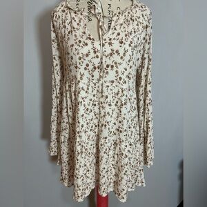 Altar’d State Floral Cream and Brown Dress